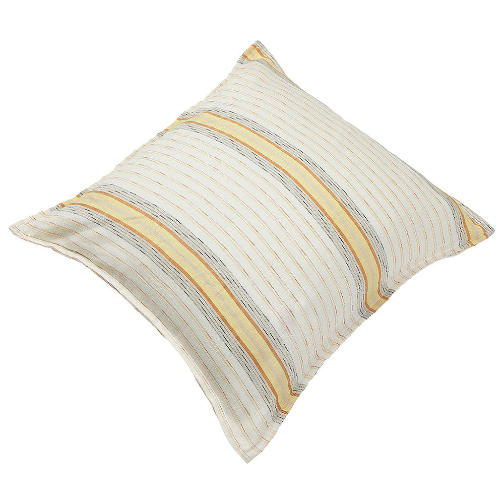 Cushion, (Cocotier) Cushion 8, Pure Linen Stripes Cushion with Frills on the Sides, Coconut Shell Button Closure at the Back, Cotton Ginning on the Inside, Cushion - EL16069