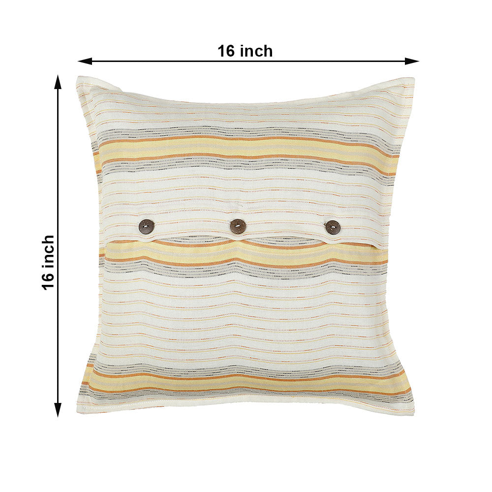 Cushion, (Cocotier) Cushion 8, Pure Linen Stripes Cushion with Frills on the Sides, Coconut Shell Button Closure at the Back, Cotton Ginning on the Inside, Cushion - EL16069