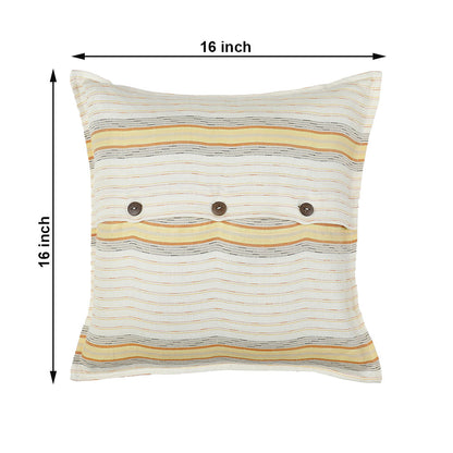 Cushion, (Cocotier) Cushion 8, Pure Linen Stripes Cushion with Frills on the Sides, Coconut Shell Button Closure at the Back, Cotton Ginning on the Inside, Cushion - EL16069