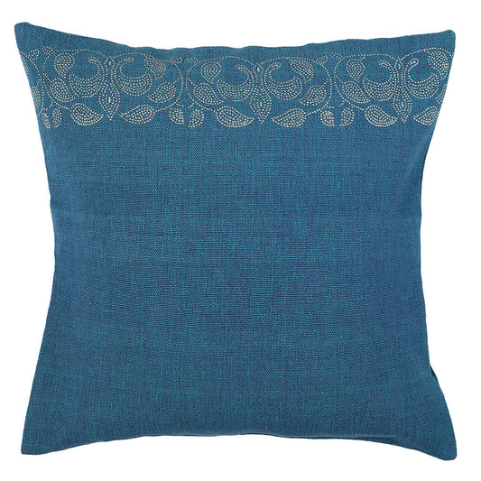 Cushion, (Cocotier) Cushion 9, Handwoven Cotton Cushion with Hand Block Print, Coconut Shell Button Closure at the Back, Cushion - EL16070