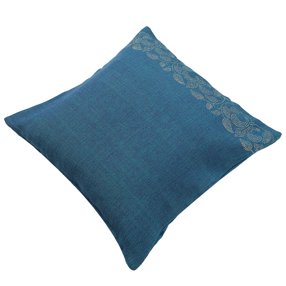 Cushion, (Cocotier) Cushion 9, Handwoven Cotton Cushion with Hand Block Print, Coconut Shell Button Closure at the Back, Cushion - EL16070