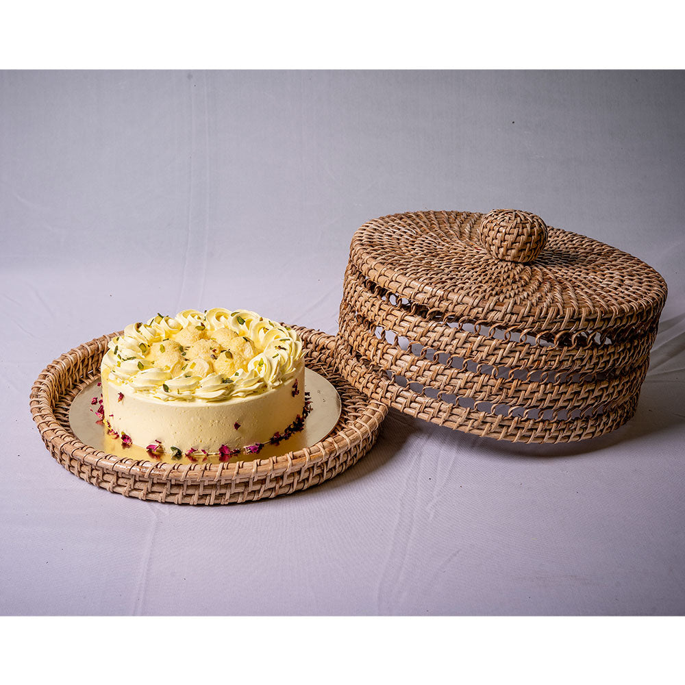 Table Accessory, TAA003(ASSAM ADMIRATION), Cake Platter with Round Designed Cover, Cake Plate - EL16078