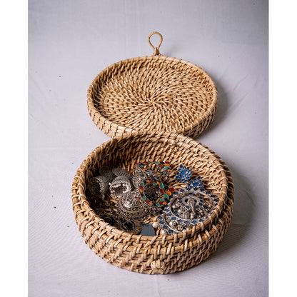 Table Accessory, TAA008(ASSAM ADMIRATION), Round Shaped Jewellery Box, Cane Basket, Storage Basket - EL16080