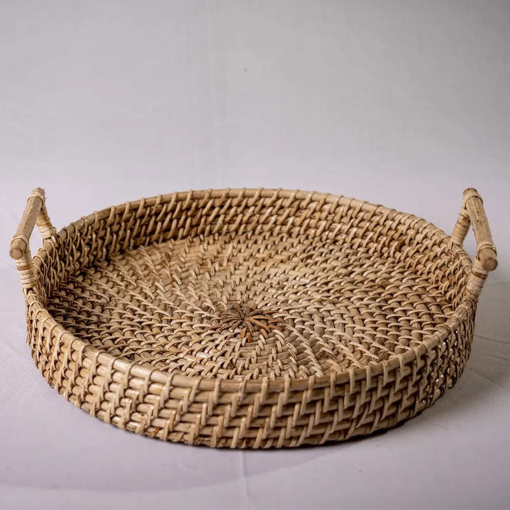 Table Accessory, TAA010(ASSAM ADMIRATION), Round Tray with Handle, Multipurpose Cane Tray, Tray - EL16082