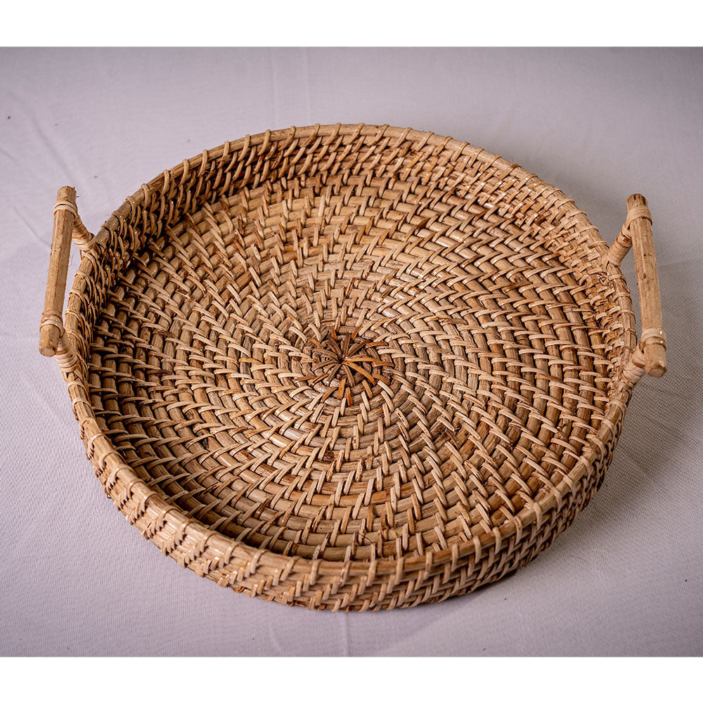 Table Accessory, TAA010(ASSAM ADMIRATION), Round Tray with Handle, Multipurpose Cane Tray, Tray - EL16082