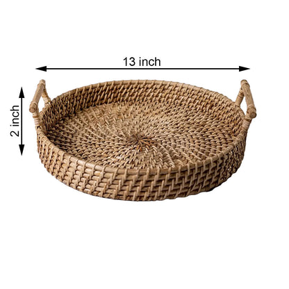 Table Accessory, TAA010(ASSAM ADMIRATION), Round Tray with Handle, Multipurpose Cane Tray, Tray - EL16082