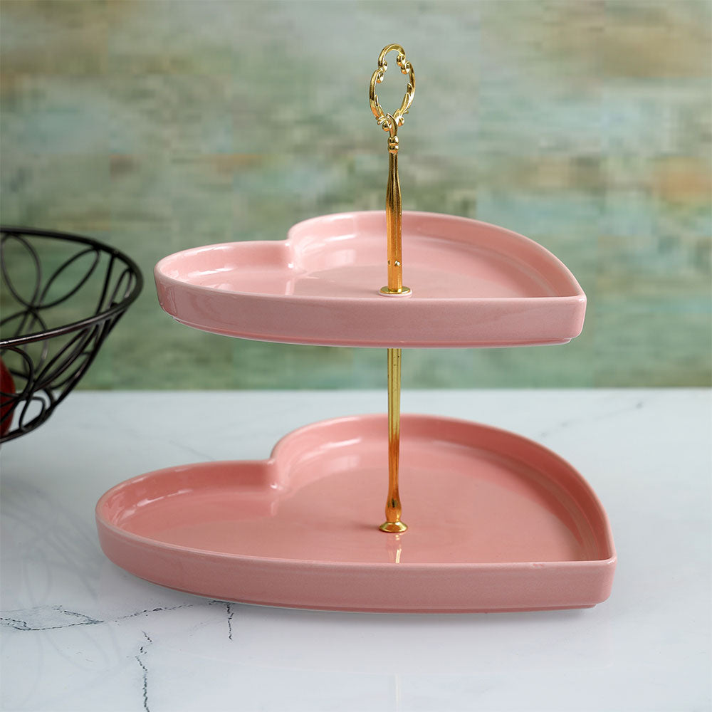 Cake & Dessert Stand, AVA-CX-02(A Vintage Affair), Pink Heart Shaped Ceramic Cake Stand, Cake & Dessert Stand - EL16094