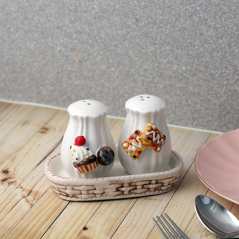 Salt & Pepper Shakers, AVA/GS-03a(A Vintage Affair), Cupcake and Cookies Design Salt and Pepper Set with Tray, Salt & Pepper Shakers - EL16097