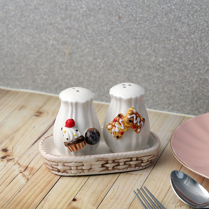 Salt & Pepper Shakers, AVA/GS-03a(A Vintage Affair), Cupcake and Cookies Design Salt and Pepper Set with Tray, Salt & Pepper Shakers - EL16097