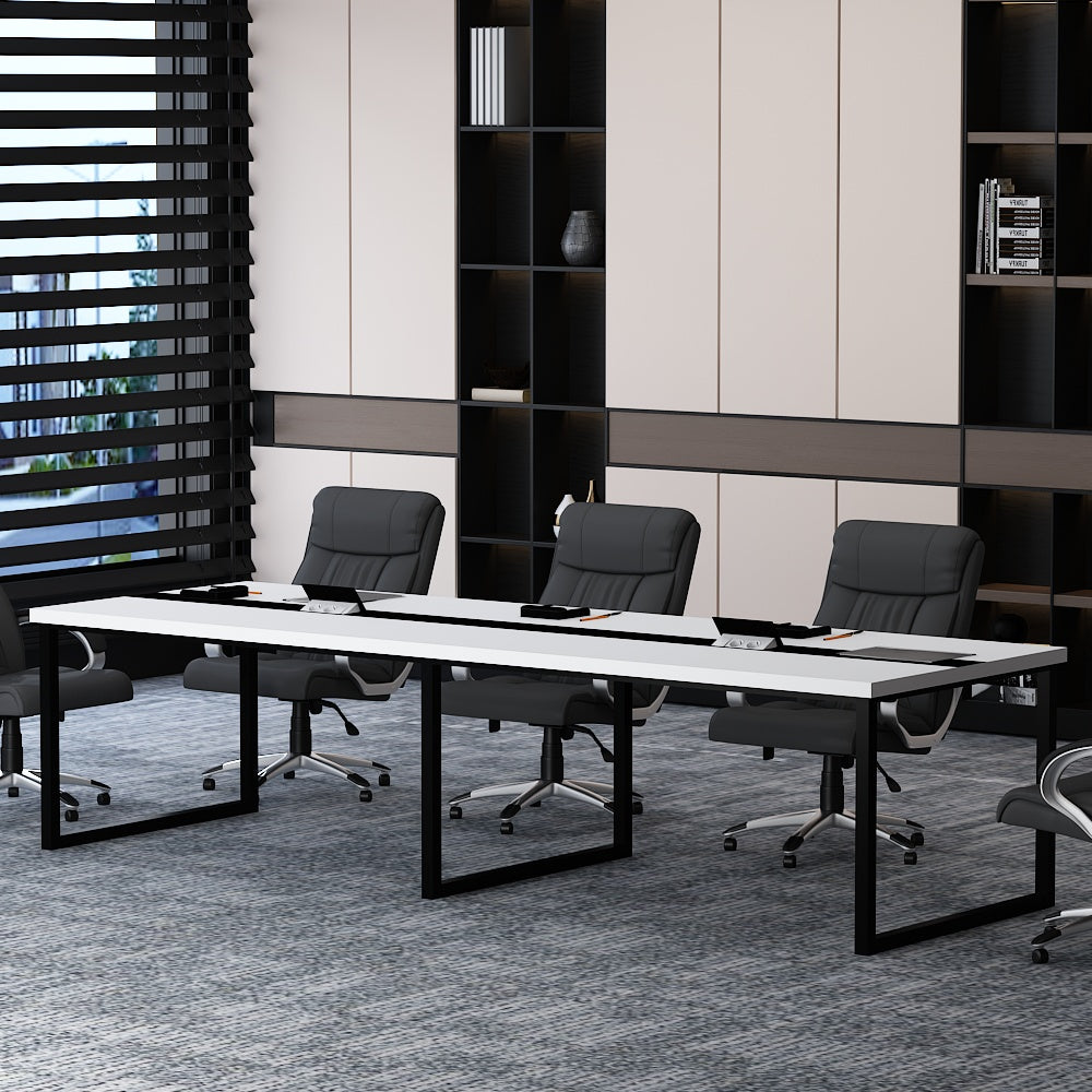 Meeting Table, Conference Table, Office Table, 3 Pop-up Box in Meeting Table (8 Seater), Meeting Table in White & Black Color, MS Leg in Black Powder Coating- EL17001