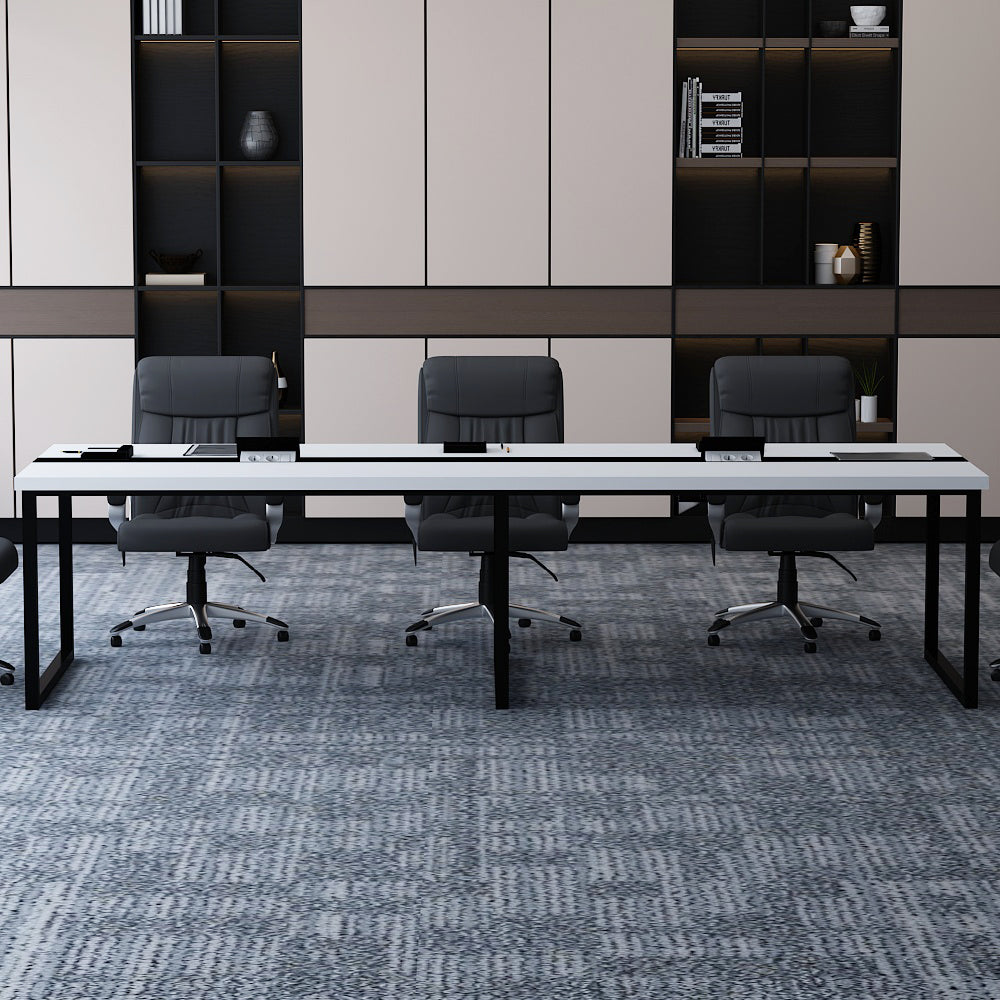 Meeting Table, Conference Table, Office Table, 3 Pop-up Box in Meeting Table (8 Seater), Meeting Table in White & Black Color, MS Leg in Black Powder Coating- EL17001