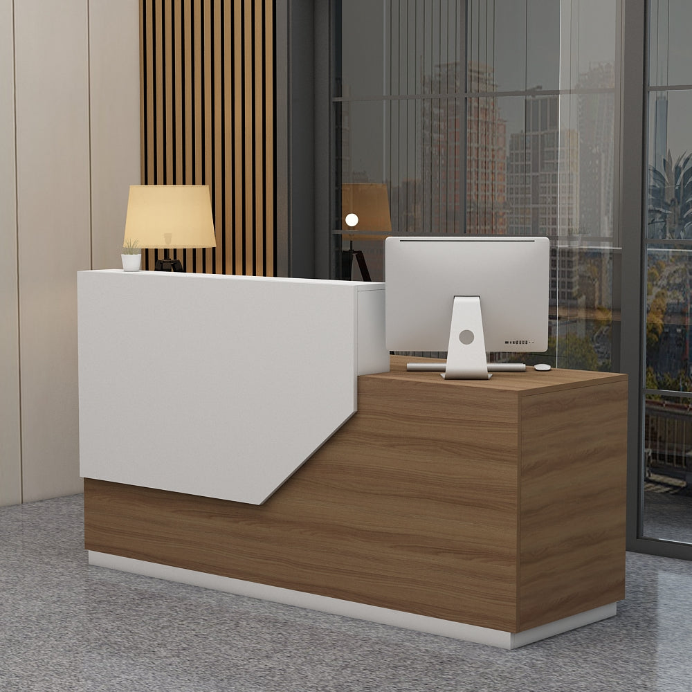 Reception Table, Office Table, Table in Brown & White Color, Reception Table in Shutter & Drawer, Reception Table - EL18000