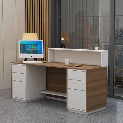 Reception Table, Office Table, Table in Brown & White Color, Reception Table in Shutter & Drawer, Reception Table - EL18000