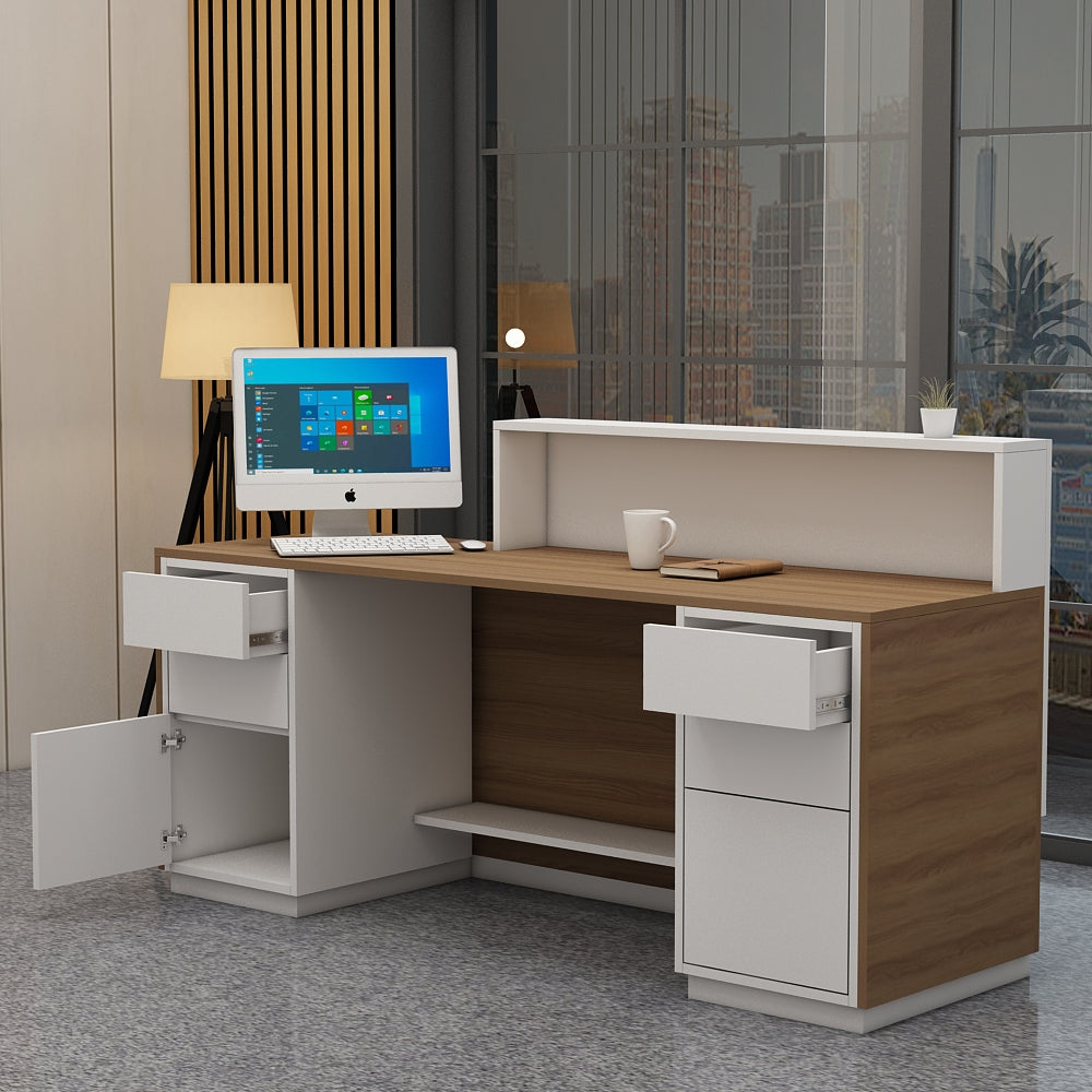 Contemporary Reception Desk with Dual Storage Pedestals and Raised Pri ...