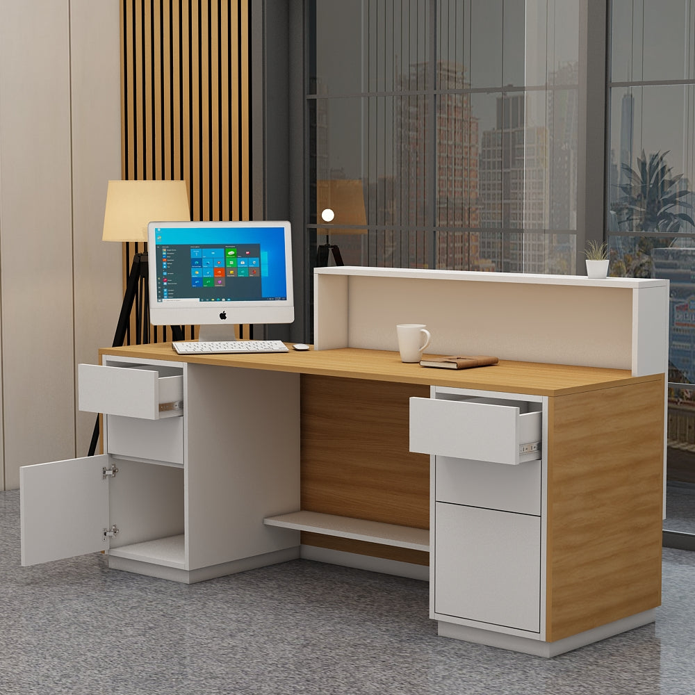 Reception Table, Office Table, Table in Light Brown & White Color, Reception Table in Shutter & Drawer, Reception Table - EL18001