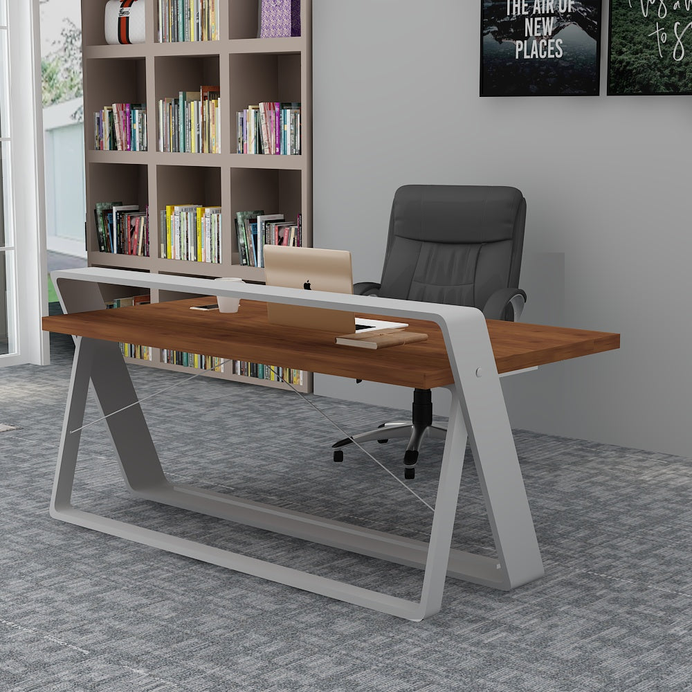 Office Table, MD Table,Office Table in Wood & Grey Color, Office Table with MS Leg, Office Table - EL19000