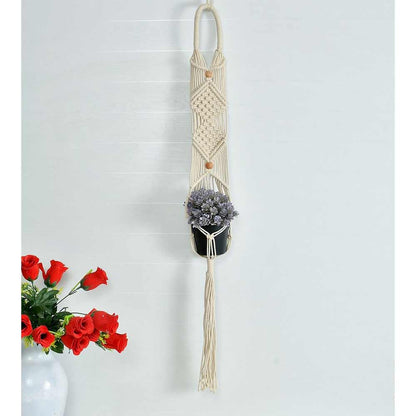 Hanging Plant (i248_1_1), Macrame Hanger Planter Diamond Knots, Hanging Plant in Off White Color Hanging Plant - EL2157