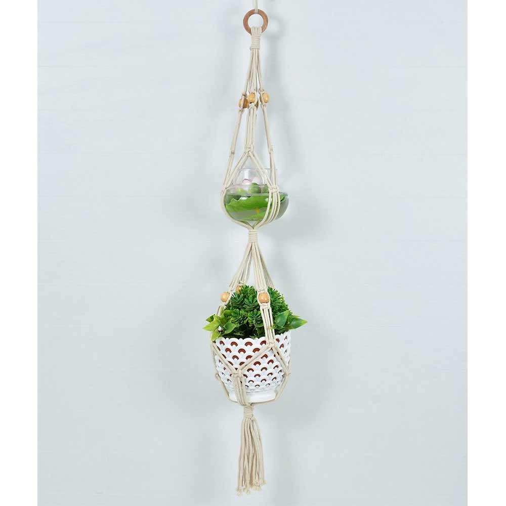 Hanging Plant (i151_1_1), Macrame Multi Plant Pot Hanger, 2 Tier, Hanging Plant in Off White Color Hanging Plant - EL2159