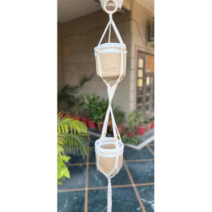 Hanging Plant (i151_1_1), Macrame Multi Plant Pot Hanger, 2 Tier, Hanging Plant in Off White Color Hanging Plant - EL2159