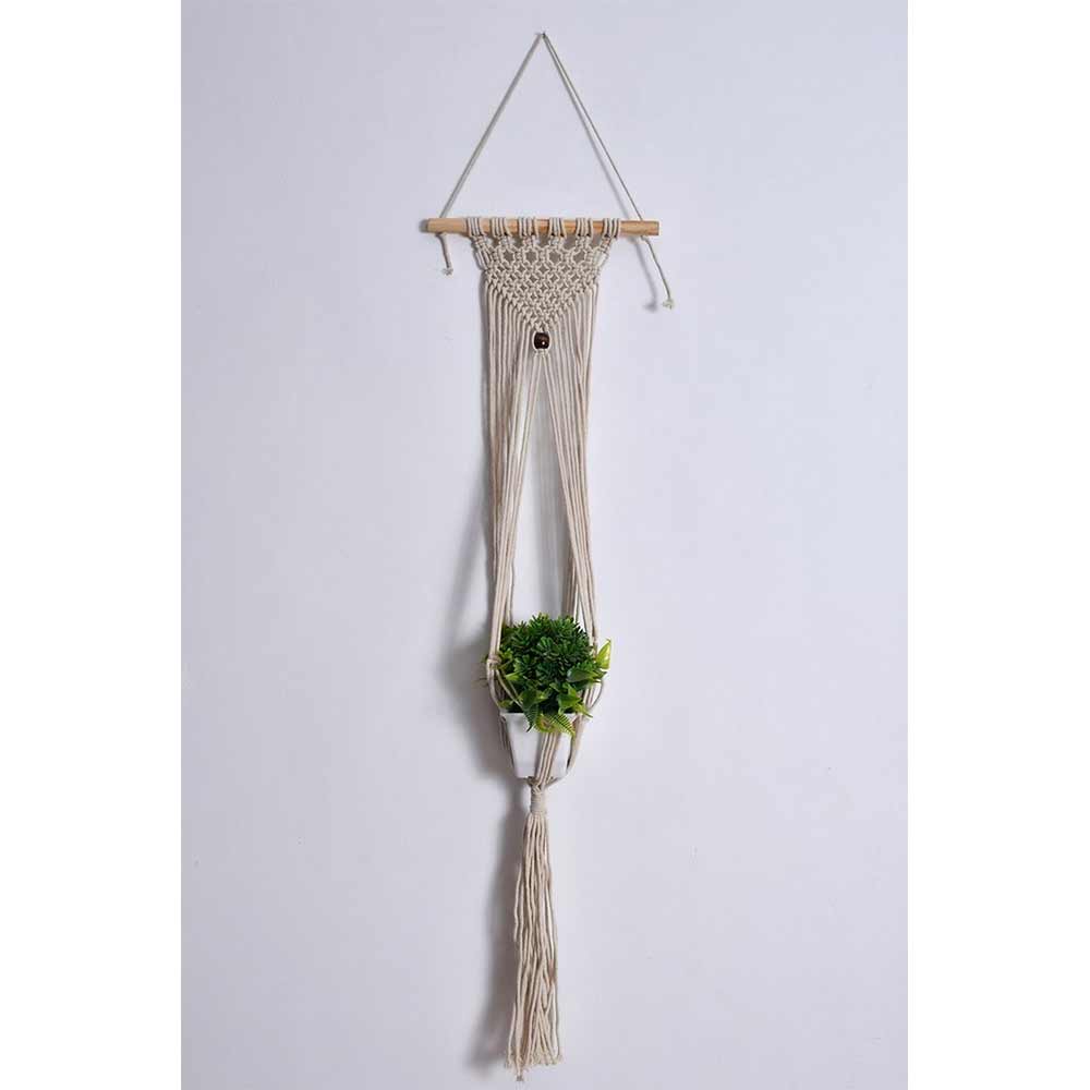 Hanging Plant (i150_1_1), Macrame Plant Hanger, Wooden Stick, Pack of 1, Hanging Plant in Off White Color Hanging Plant - EL2160