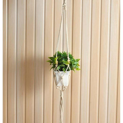 Hanging Plant (i149_1_1), Macrame Hanging Planter, Bottom Quadra, Beads, 40 inches, Pack of 1, Hanging Plant in White Color Hanging Plant - EL2161