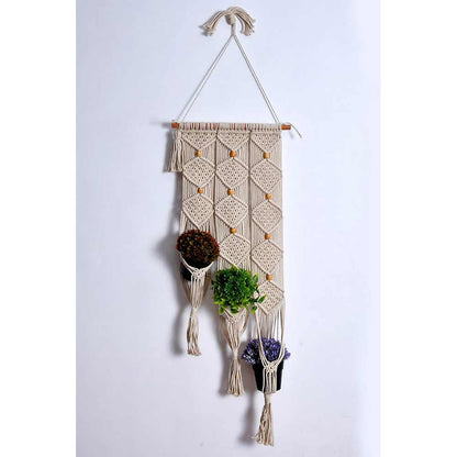 Hanging Plant (i147_1_1), Macrame Planter Pot Holder Hanging, 3 Hangers, Hanging Plant in Off White Color Hanging Plant - EL2162