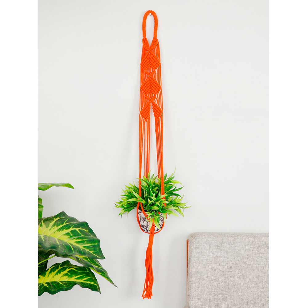 Hanging Plant (i143_6_1), Macrame Planter Pot Holder Hanging, Hanging Plant in Orange Color Hanging Plant - EL2167