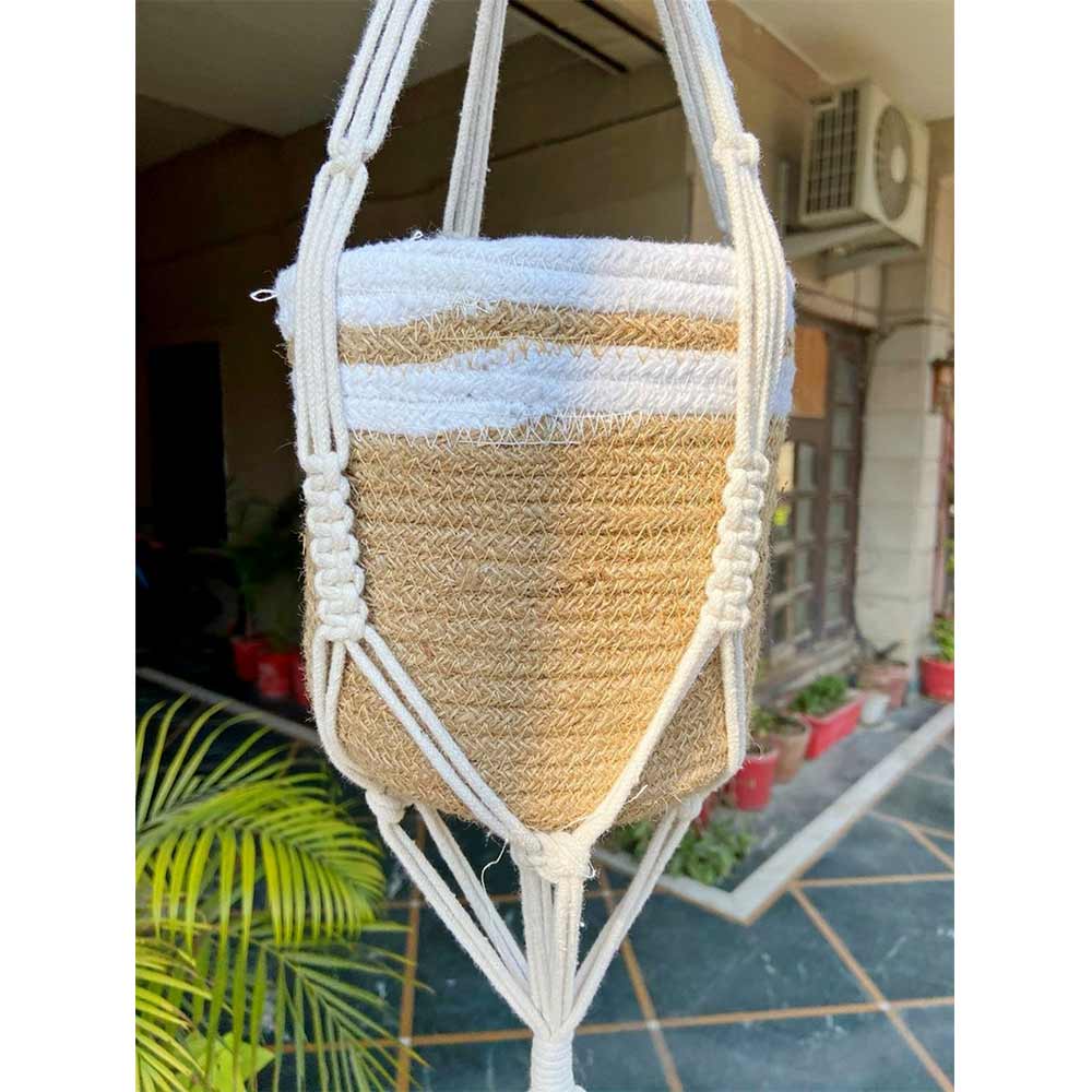 Hanging Plant (i123_1_1), Macrame Planter Pot Holder Hanging, Hanging Plant in White Color Hanging Plant - EL2169