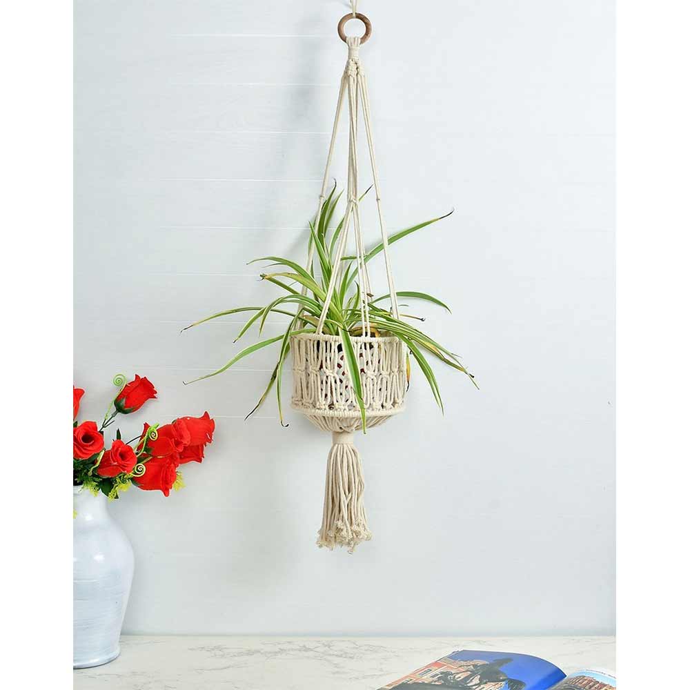 Hanging Plant (i116_1_1), Macrame Planter Pot Holder Hanging, Hanging Plant in Off White Color Hanging Plant - EL2170