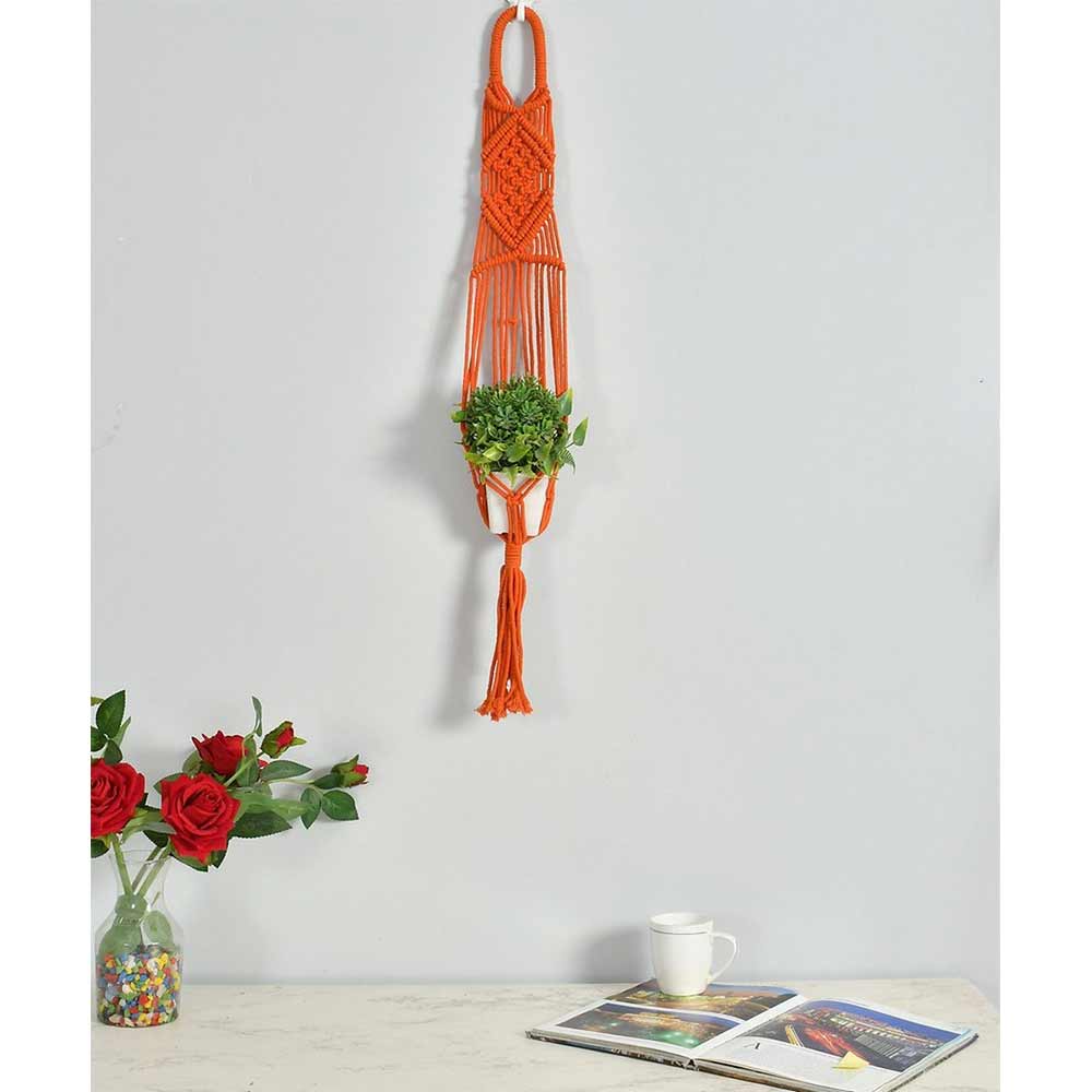 Hanging Plant (i73_6_1), Macrame Planter Pot Holder Hanging, Hanging Plant in Orange Color Hanging Plant - EL2175