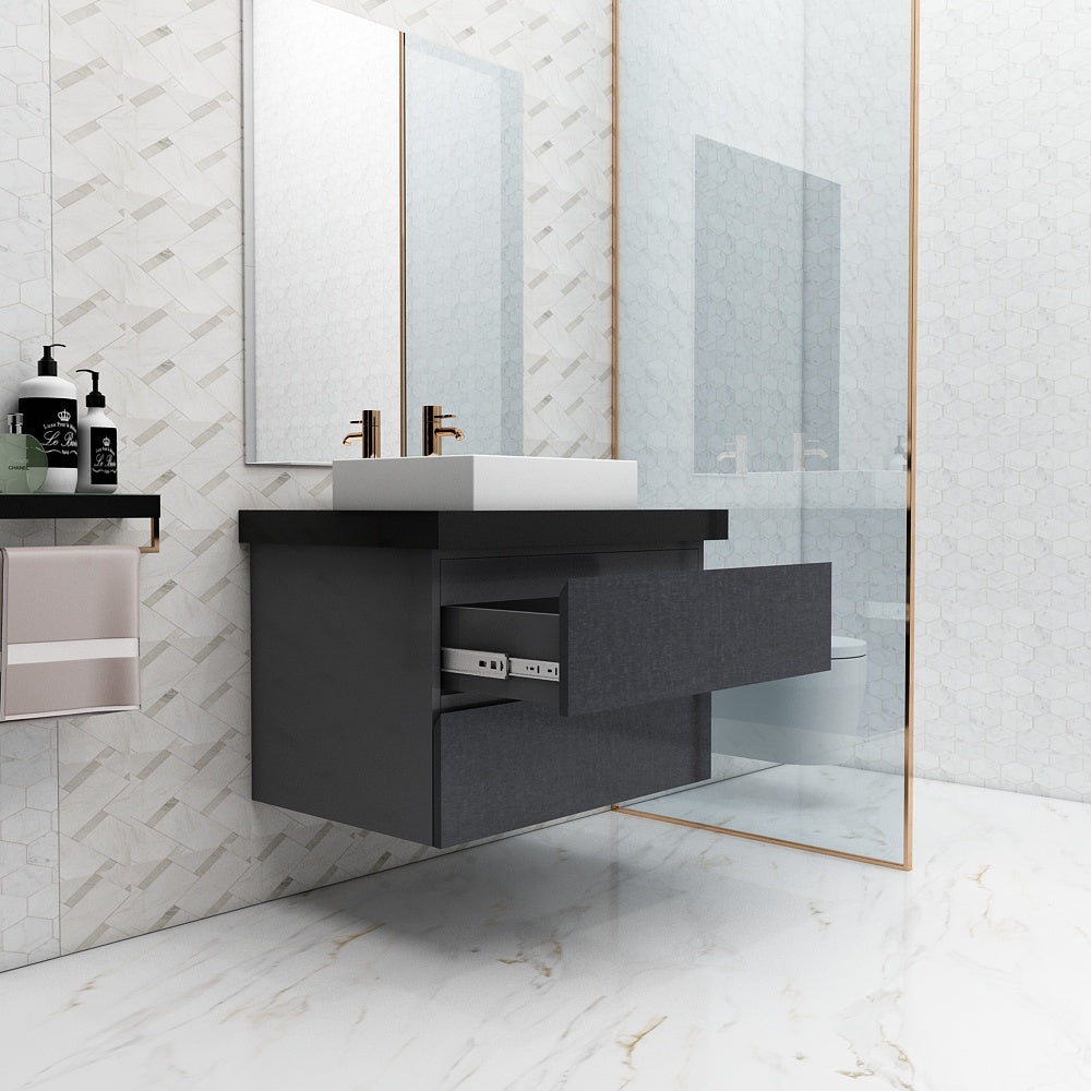 Vanity, Black & Grey Vanity, Vanity with Black Corian Top, Vanity with Drawer, Vanity - EL217