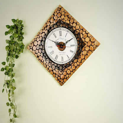 Wall Clock, DoubleShade Diamond Design wooden Wall Clock In Brown, Wall Clock - EL2181