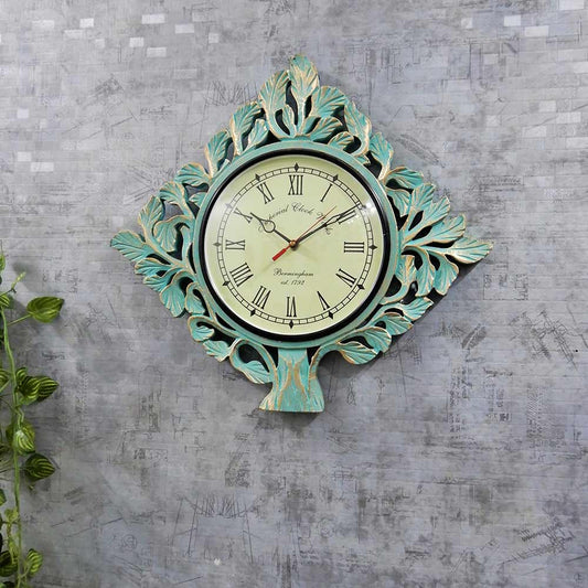 Wall Clock, Mint colored carving Tree shape wall clock perfect wall accent for home decor, Wall Clock - EL2184