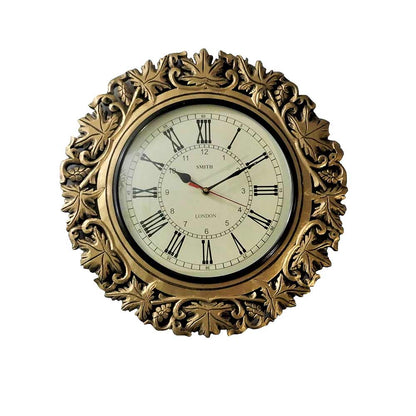 Wall Clock, Golden colored carving designer Grapevine Wall Clock a perfect home decor wall accent, Wall Clock - EL2189