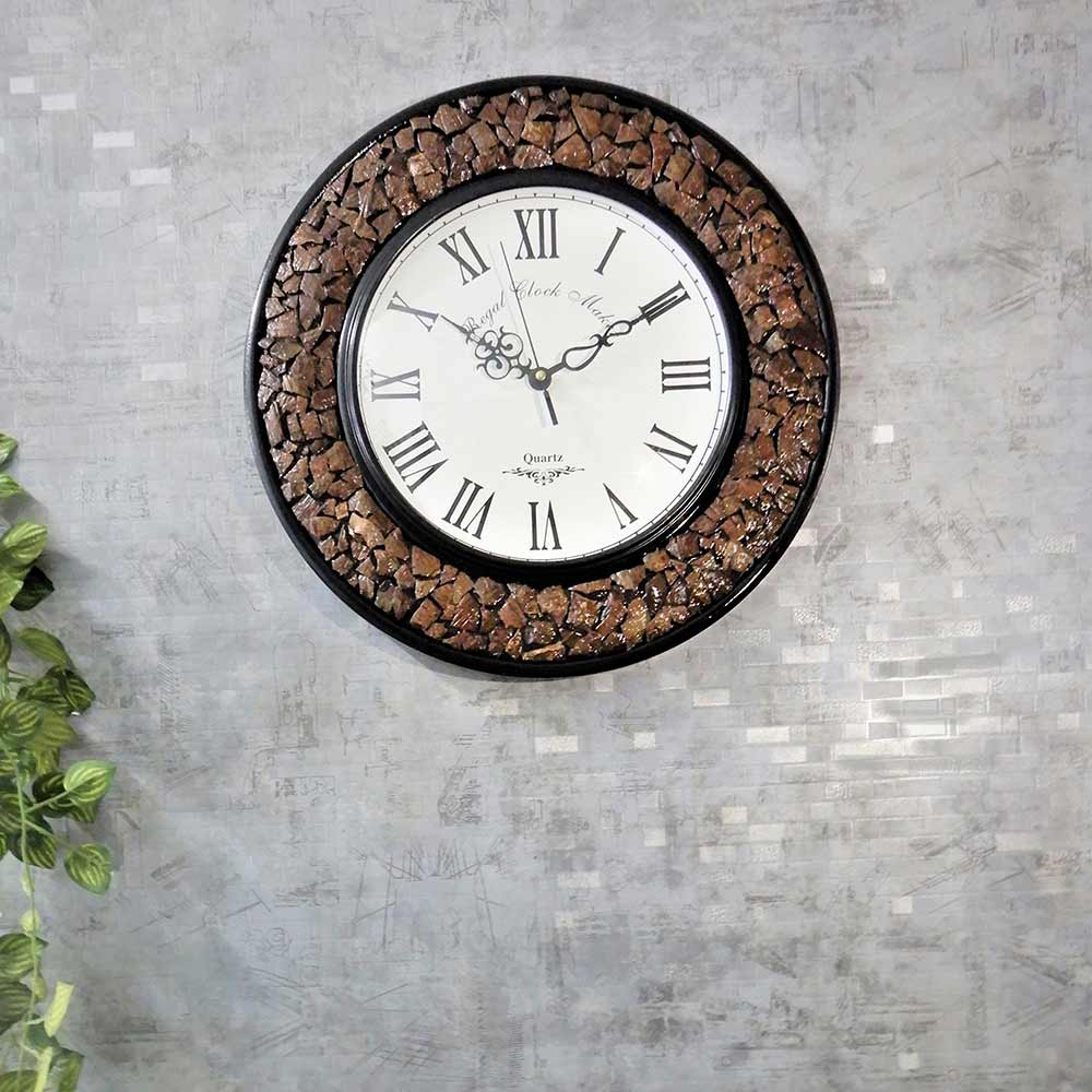 Wall Clock, Brown Round Wall Clock Of Coconut Shells By Disoo Fashions, Wall Clock - EL2190