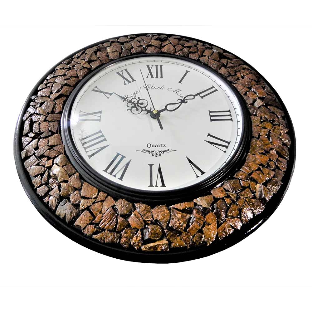 Wall Clock, Brown Round Wall Clock Of Coconut Shells By Disoo Fashions, Wall Clock - EL2190