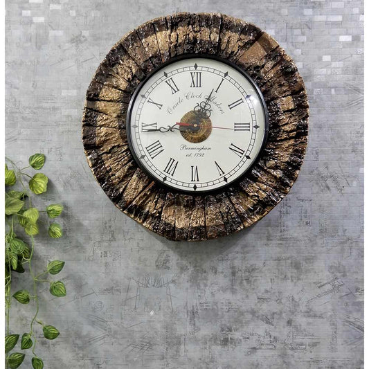 Wall Clock, Golden and Brown Bark Round BarkLining wooden Wall clock, Wall Clock - EL2191