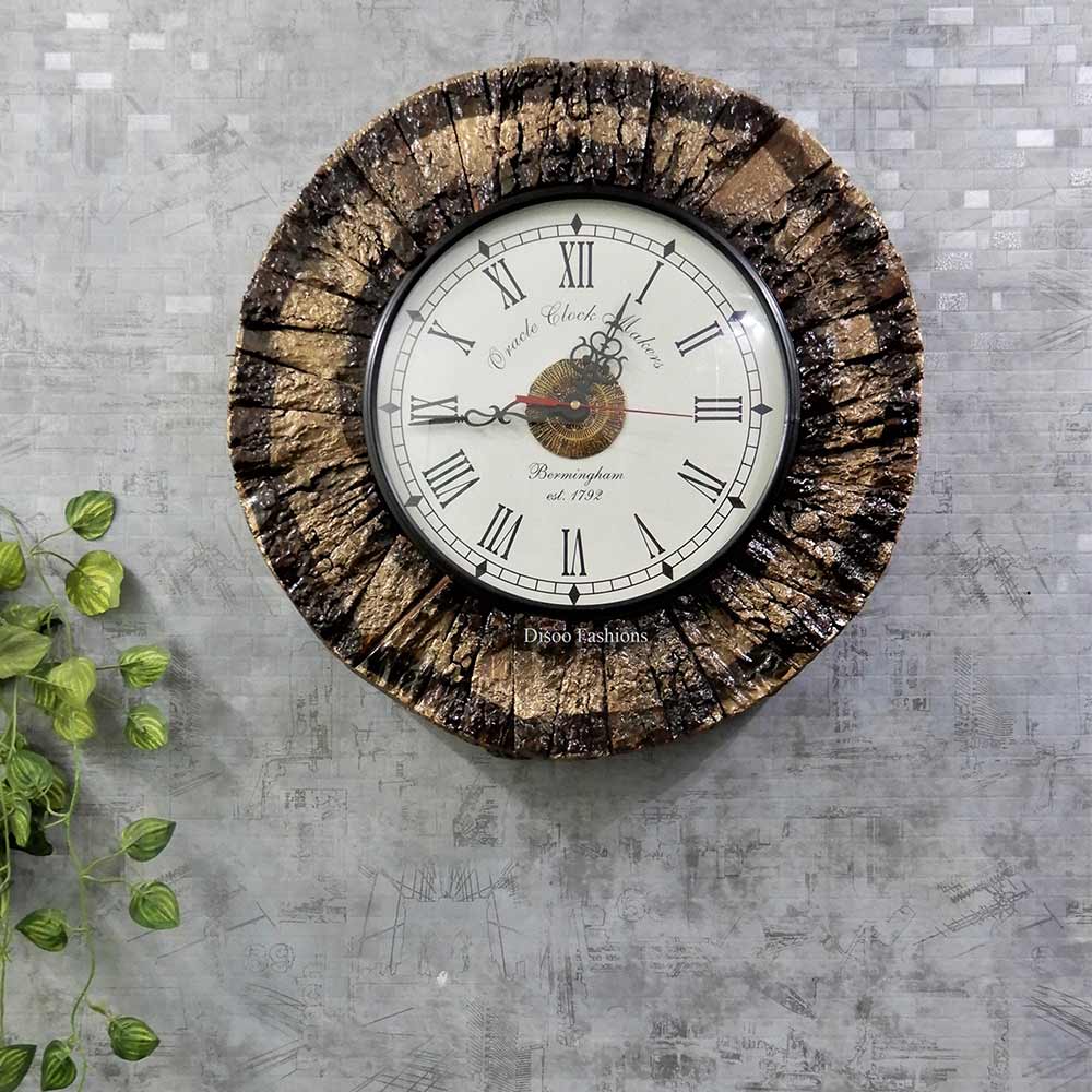 Wall Clock, Golden and Brown Bark Round BarkLining wooden Wall clock, Wall Clock - EL2191