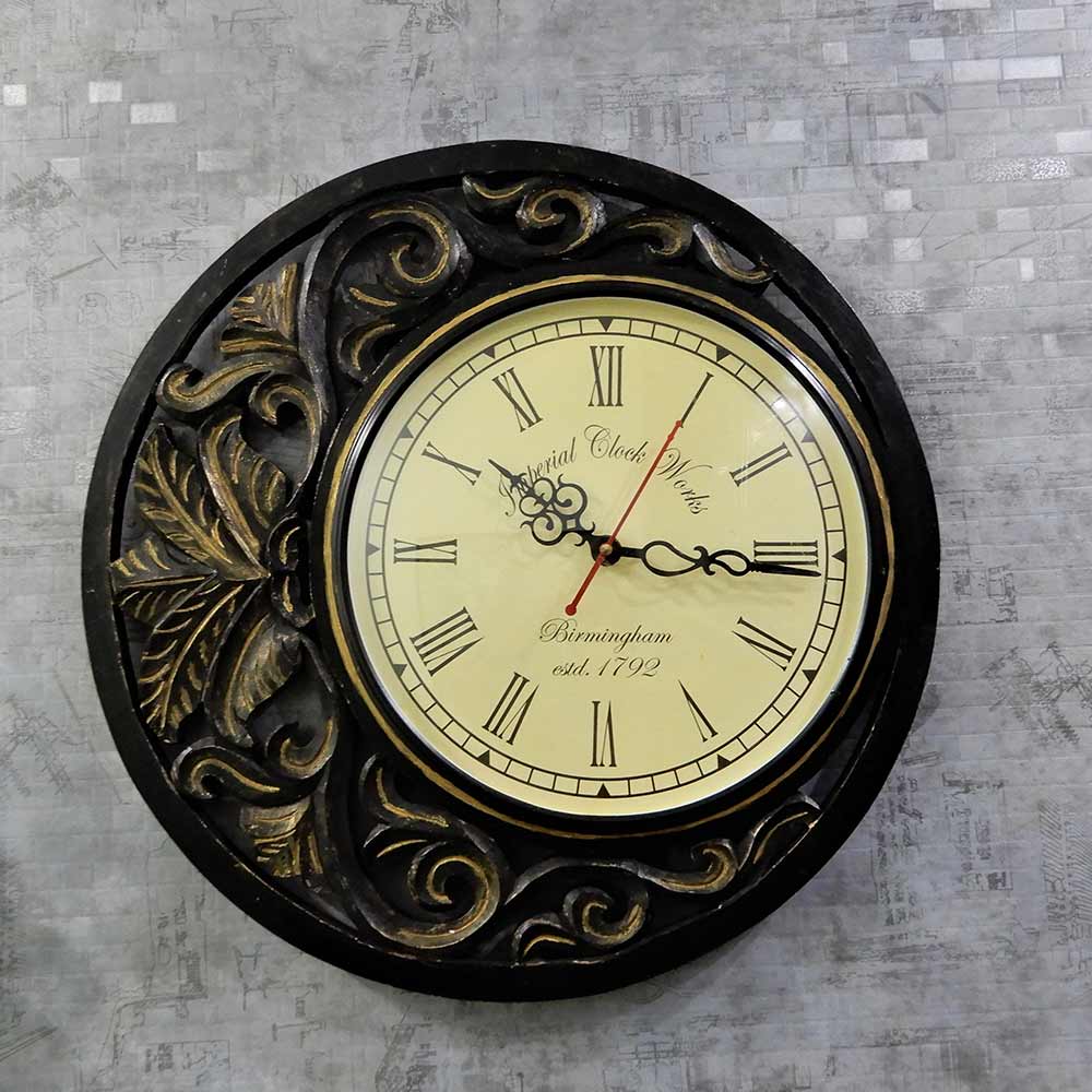 Wall Clock, Black and Gold Moon Shape Wall Clock hand crafted perfect artifact, Wall Clock - EL2193