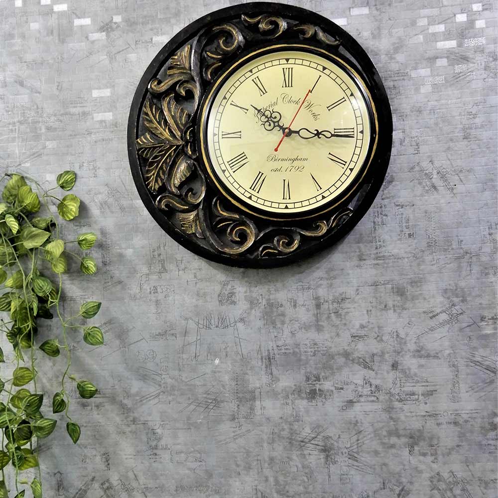 Wall Clock, Black and Gold Moon Shape Wall Clock hand crafted perfect artifact, Wall Clock - EL2193