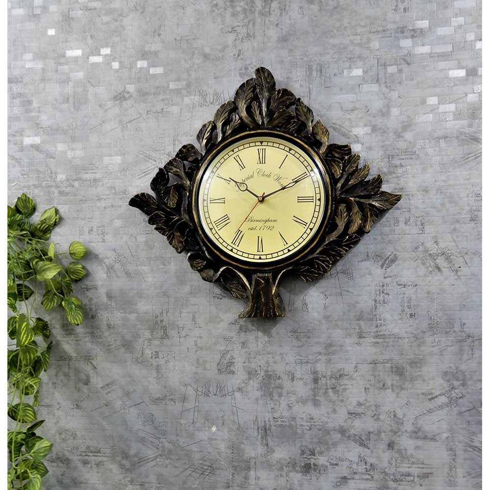 Wall Clock, Black and Gold TREE Shape Wall Clock hand crafted perfect artifact, Wall Clock - EL2194