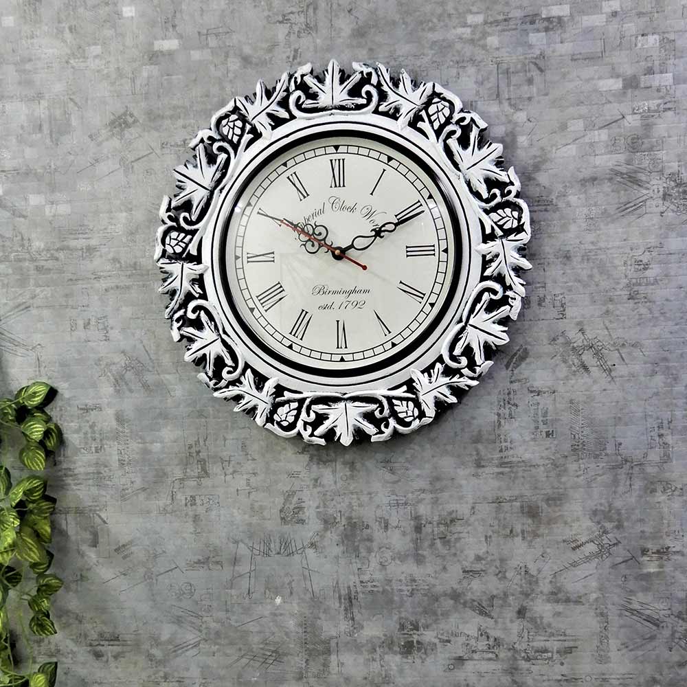 Wall Clock, Carving designer GrapenVine looks OffWhite Wall Clock, Wall Clock - EL2195