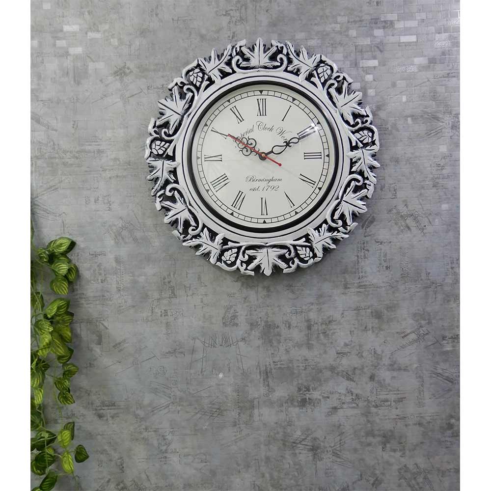 Wall Clock, Carving designer GrapenVine looks OffWhite Wall Clock, Wall Clock - EL2195