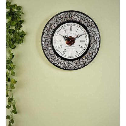 Wall Clock, White Distress Finish Solid Coconut shell Wall Clock, Wall Clock - EL2196