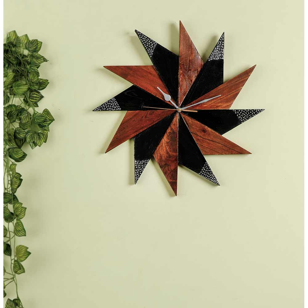 Wall Clock, MultiColor Handpainted Sun Shape Wall Clock without Glass handpainted design, Wall Clock - EL2198