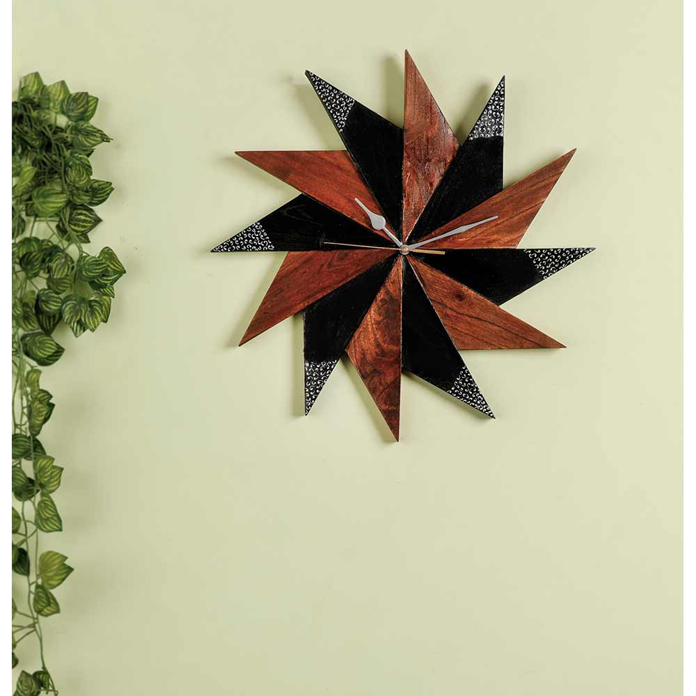 Wall Clock, MultiColor Handpainted Sun Shape Wall Clock without Glass handpainted design, Wall Clock - EL2198