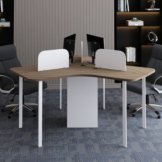 Work Station, Office Desk, Office Table, Work Space, Work Station In Wood & White Color, Set Of 3, Work Station - EL22000