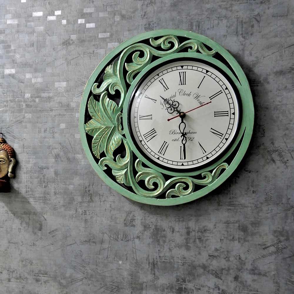 Wall Clock, Wooden Wall Clock with mint green coloured perfect moon on earth designer wall accent, Wall Clock - EL2202