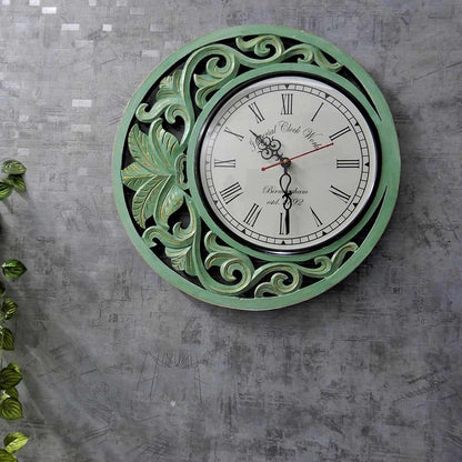 Wall Clock, Wooden Wall Clock with mint green coloured perfect moon on earth designer wall accent, Wall Clock - EL2202