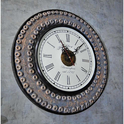 Wall Clock, Grey MultiColored Wooden Wall Clock with MarbleDust Rings Fusion Design, Wall Clock - EL2203